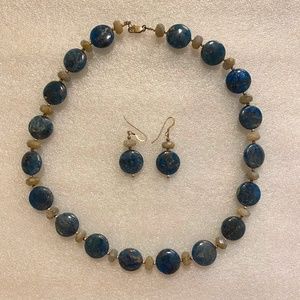 Black Labradorite and Flower Jade Necklace and Earrings Set